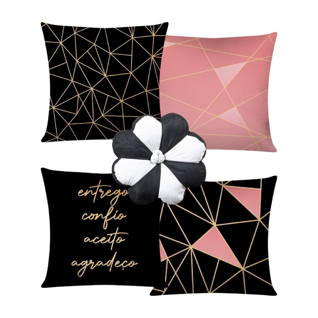 Kit 4 Capas de Almofadas Modernas Luxos 42x42 Mais 1 Almofada Flor 35X35 Agradeço