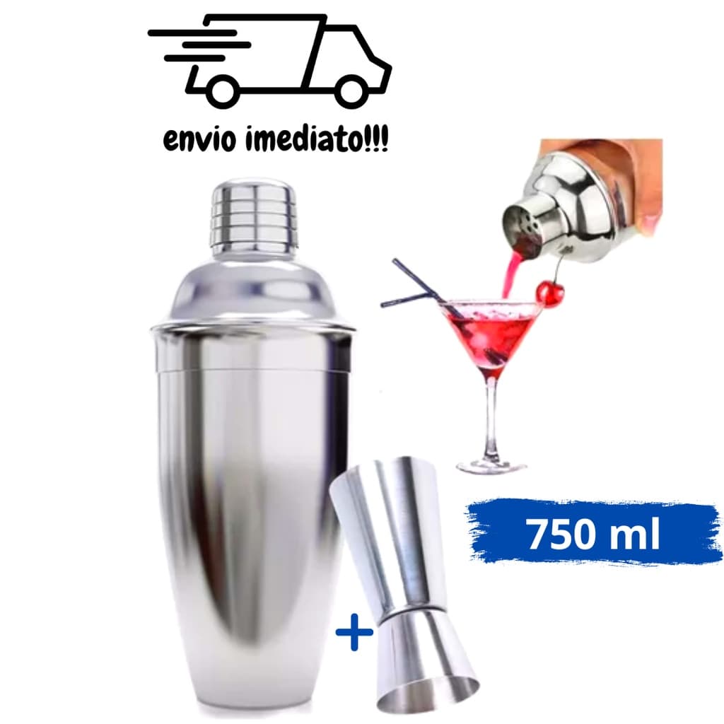 Kit Coqueteleira Inox 750ml Com Copo Dosador Duplo 25/50ml Bebidas Drinks Caipirinha