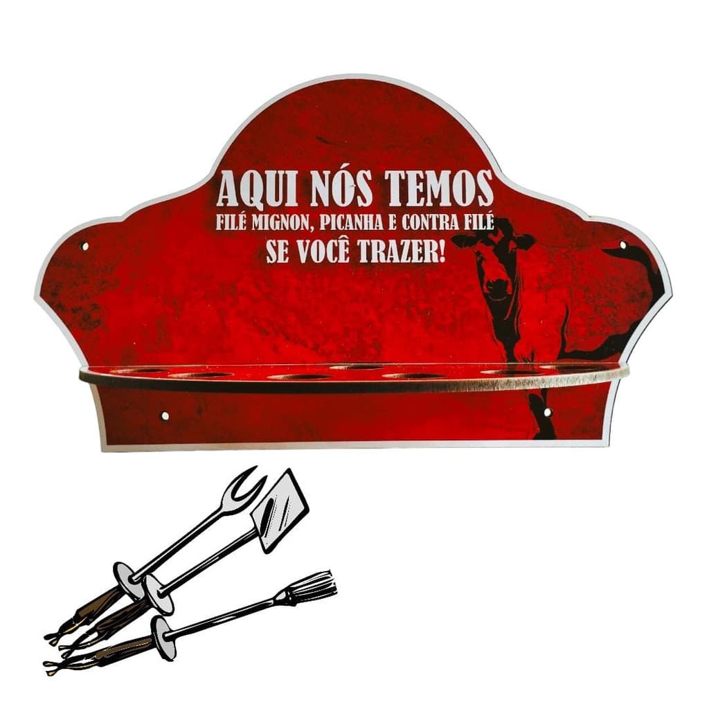 Suporte Organizador Porta Espeto Em Madeira De Parede Cantinho Do Churrasco