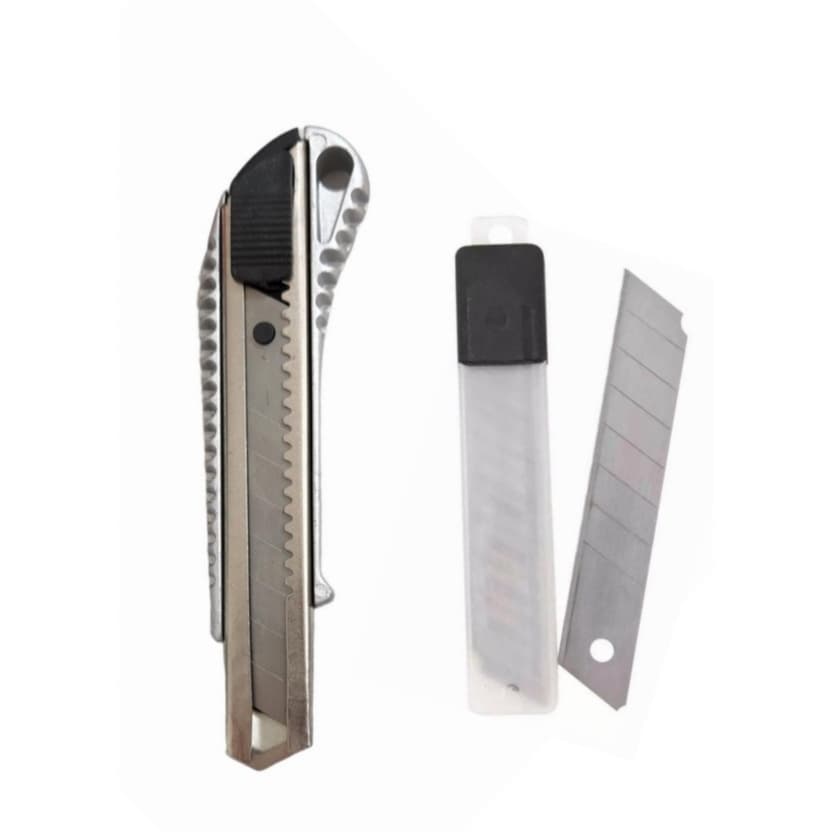 Estilete De Metal Profissional 18mm Com 10 Lâminas Extras