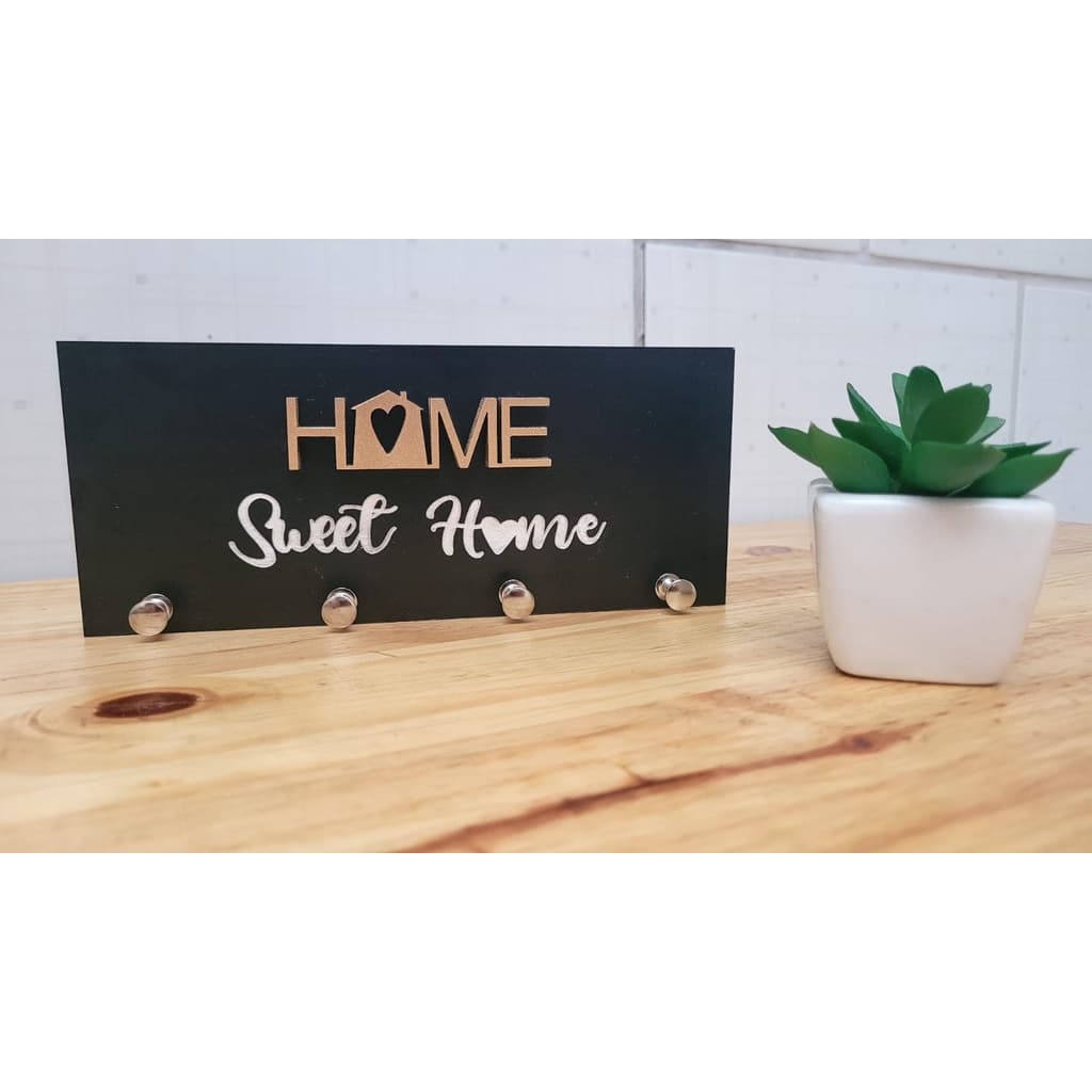 Porta chave Home Sweet Home MDF Branco com DOURADO