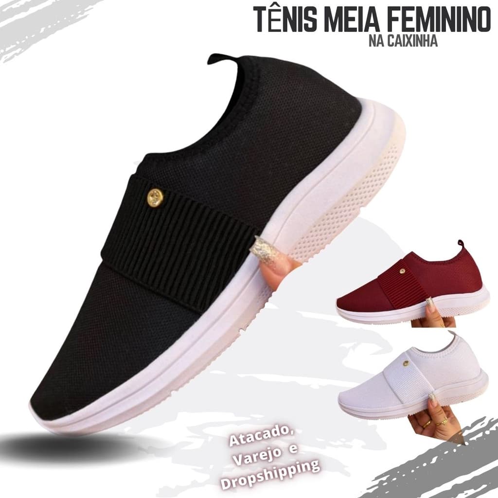Tênis Meia Feminino de Calce Fácil para Caminhada e Academia GGR1