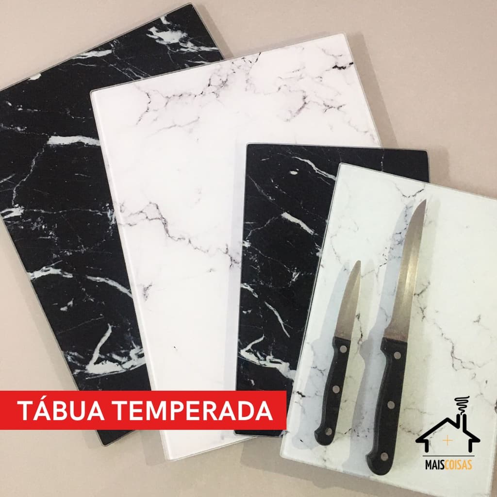 Tábua De Corte Vidro Temperado Cozinha Corte Churrasco C/ Borracha Promoção Super Estilo Pedra Carne Frutas Legumes CLINK Estampa Mármore Mini Tábua Não Risca Não Mancha Frios