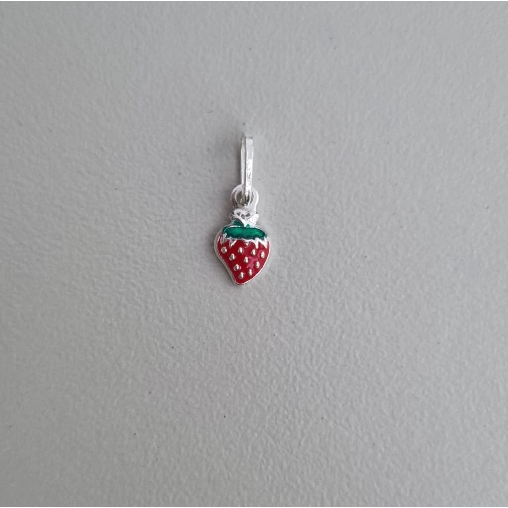 Pingente Morango Prata 925 Legítima 6x14mm Colorido Delicado Infantil Feminino | Joia de Prata 01-4752AG4