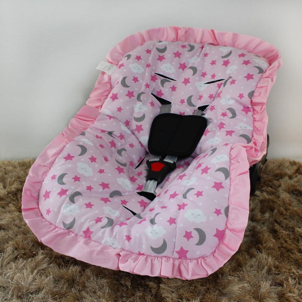 Capa para Bebê Conforto, Menina, Rosa, Nuvenzinha, 100% Algodão, Capa Acolchoada, Fácil de Lavar, Confortável