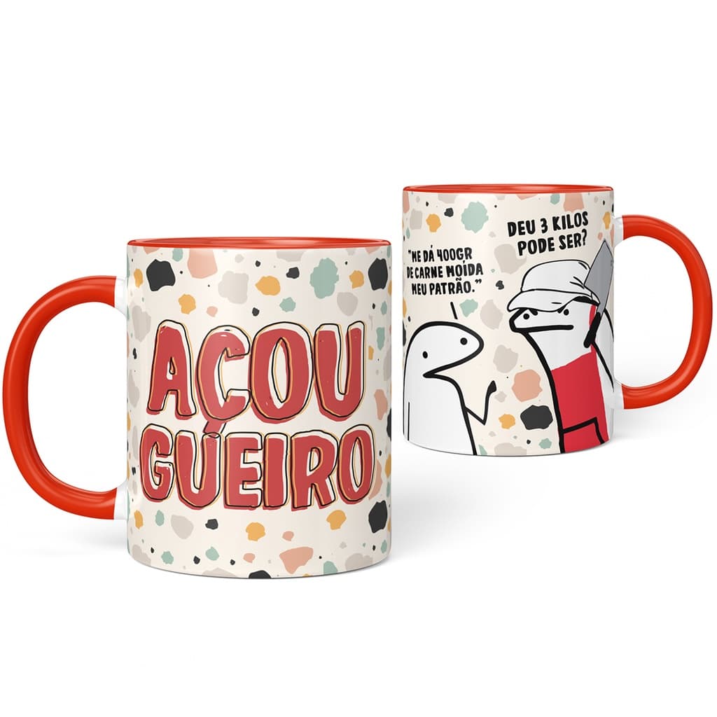 Caneca Açougueiro xícara cerâmica porcelana personalizada Flork Bento meme bonequinho divertido com nome presente