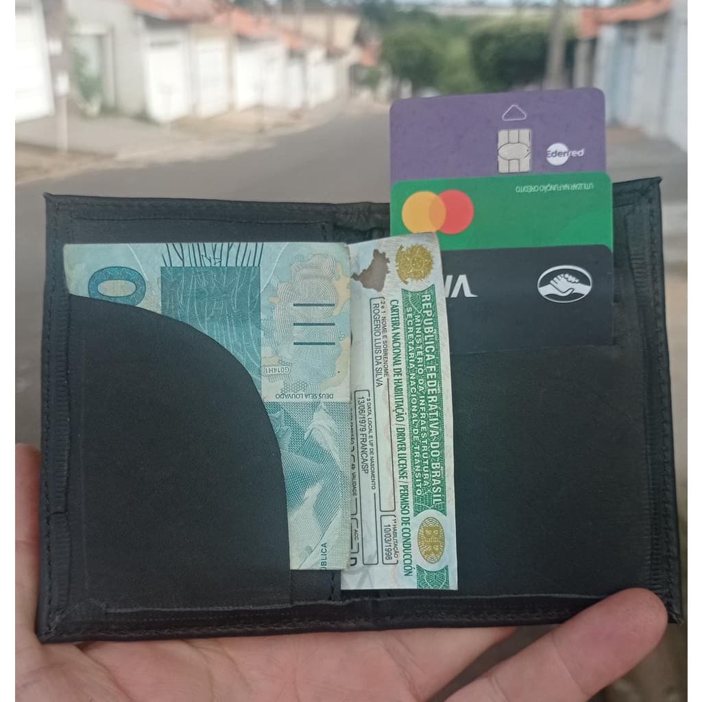 Carteira 100% Couro Porta Cartão CNH Cédula Mini Fina Pequena Rustica