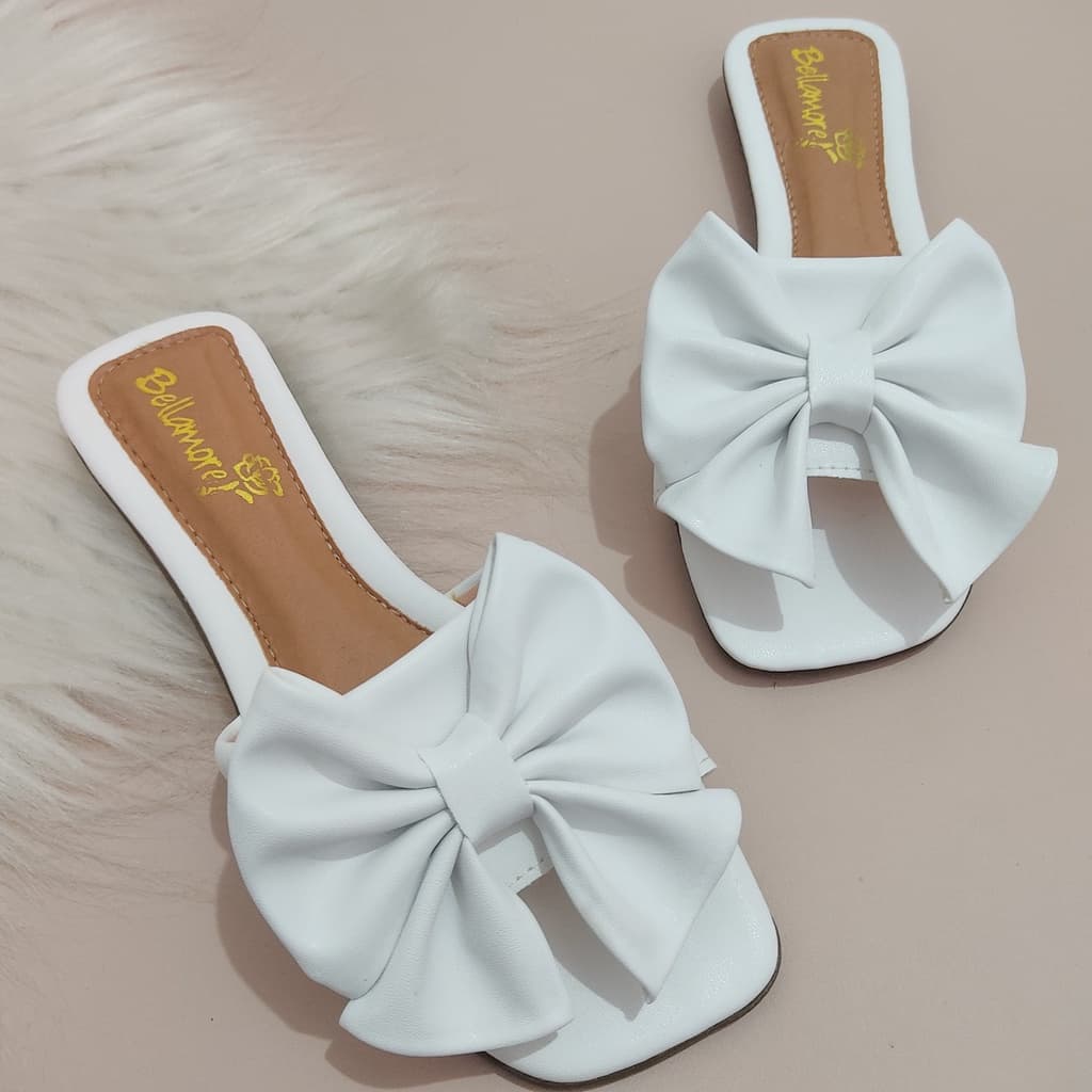 Rasteira Feminino Sola Bico Quadrado Slide com Laço Confort Ref:6501 Promoção