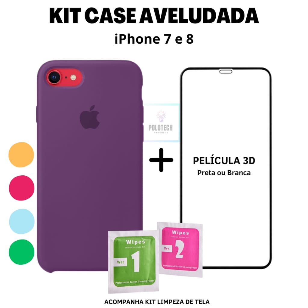 Capa Capinha Premium IPhone 7 e 8- SE Silicone + Película 3D Com Logo + Kit Limpeza