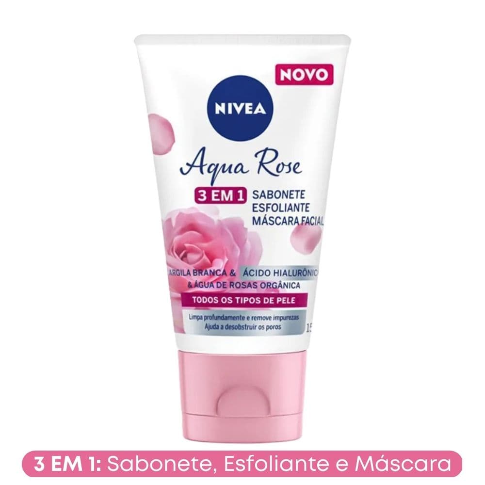 Sabonete Facial Multifuncional 3 Em 1 (Sabonete, Esfoliante e Máscara Facial) Aqua Rose 150ml Nivea