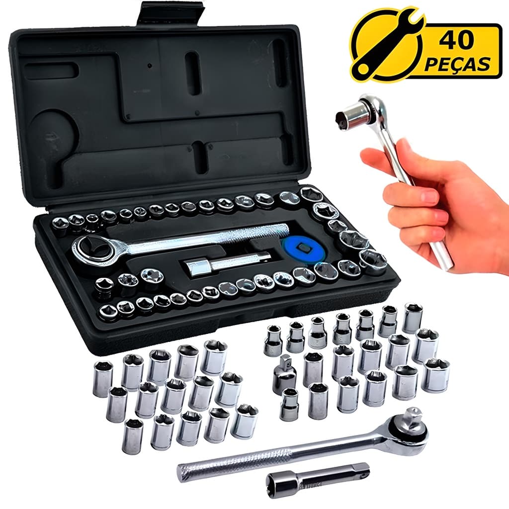 Kit Chaves Jogo Catraca Reversivel Soquetes Maleta 40 Pecas Fertak