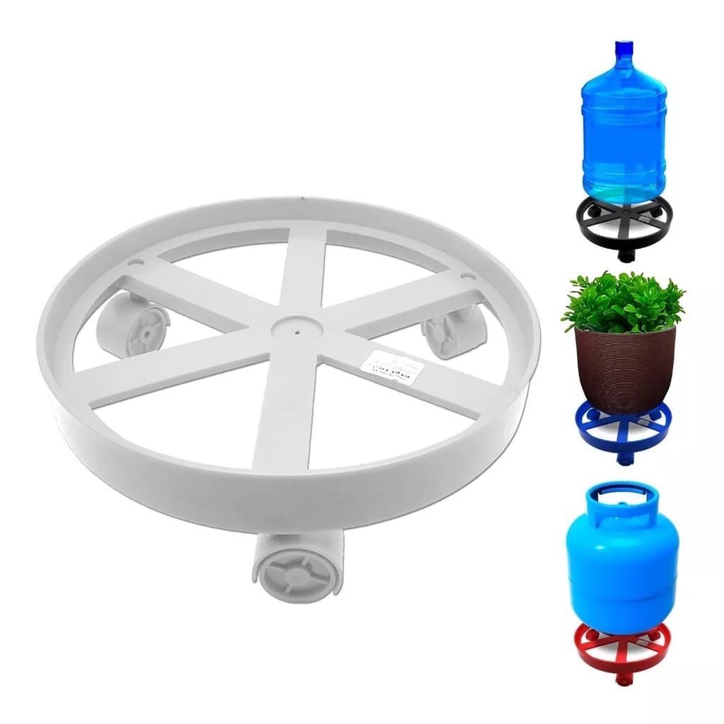 Suporte para Botijão De Gás ou Vaso com Rodinha Reforçada - Branco