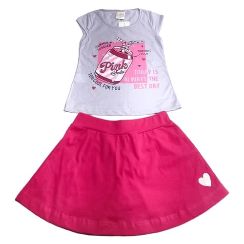 Conjunto Infantil Menina Blusa com Estampa e Short Saia do 4 a 10 anos