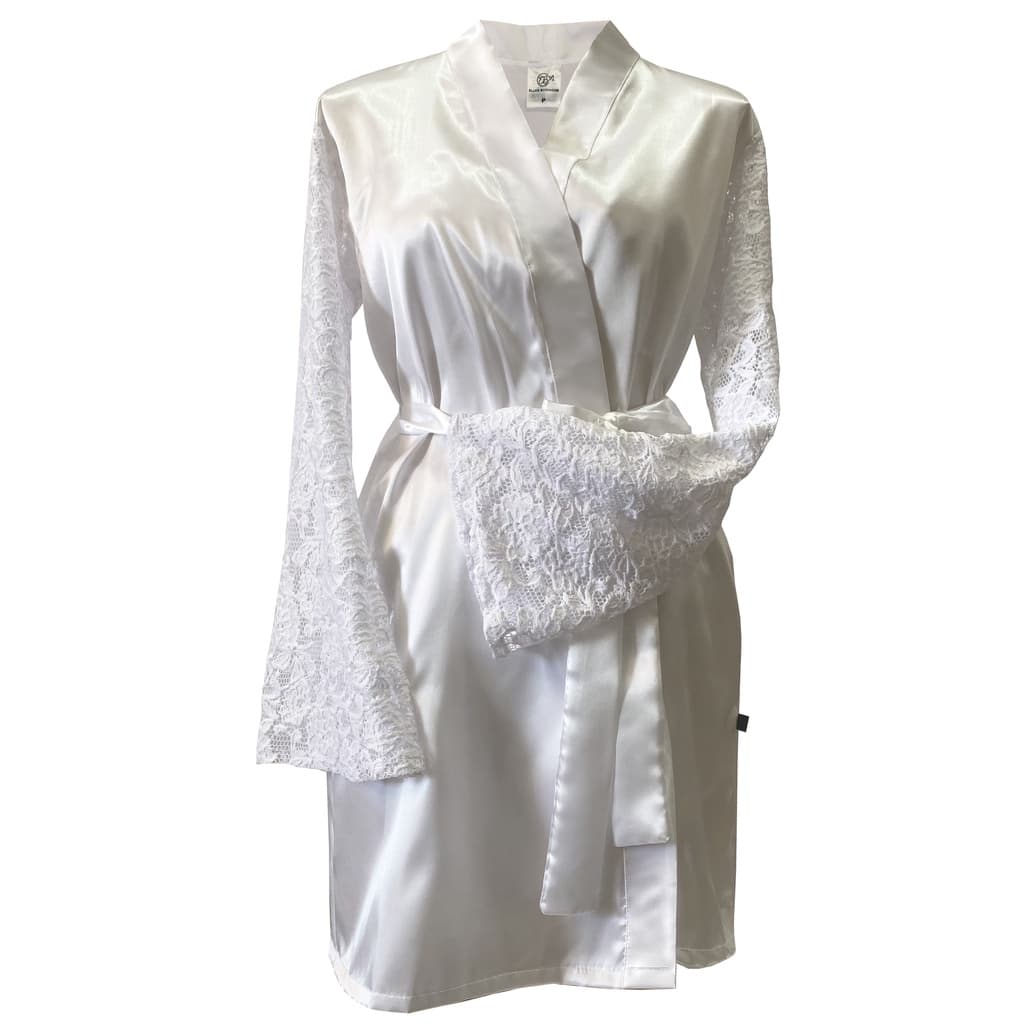 Robe de Cetim Com Manga Longa de Renda Bordado Noiva