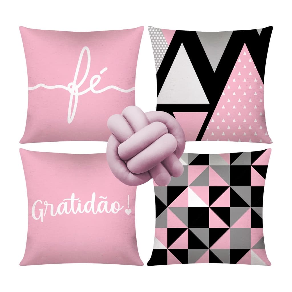 Kit 4 Almofadas Cheias Decorativas + 1 Almofada De Nó - 002
