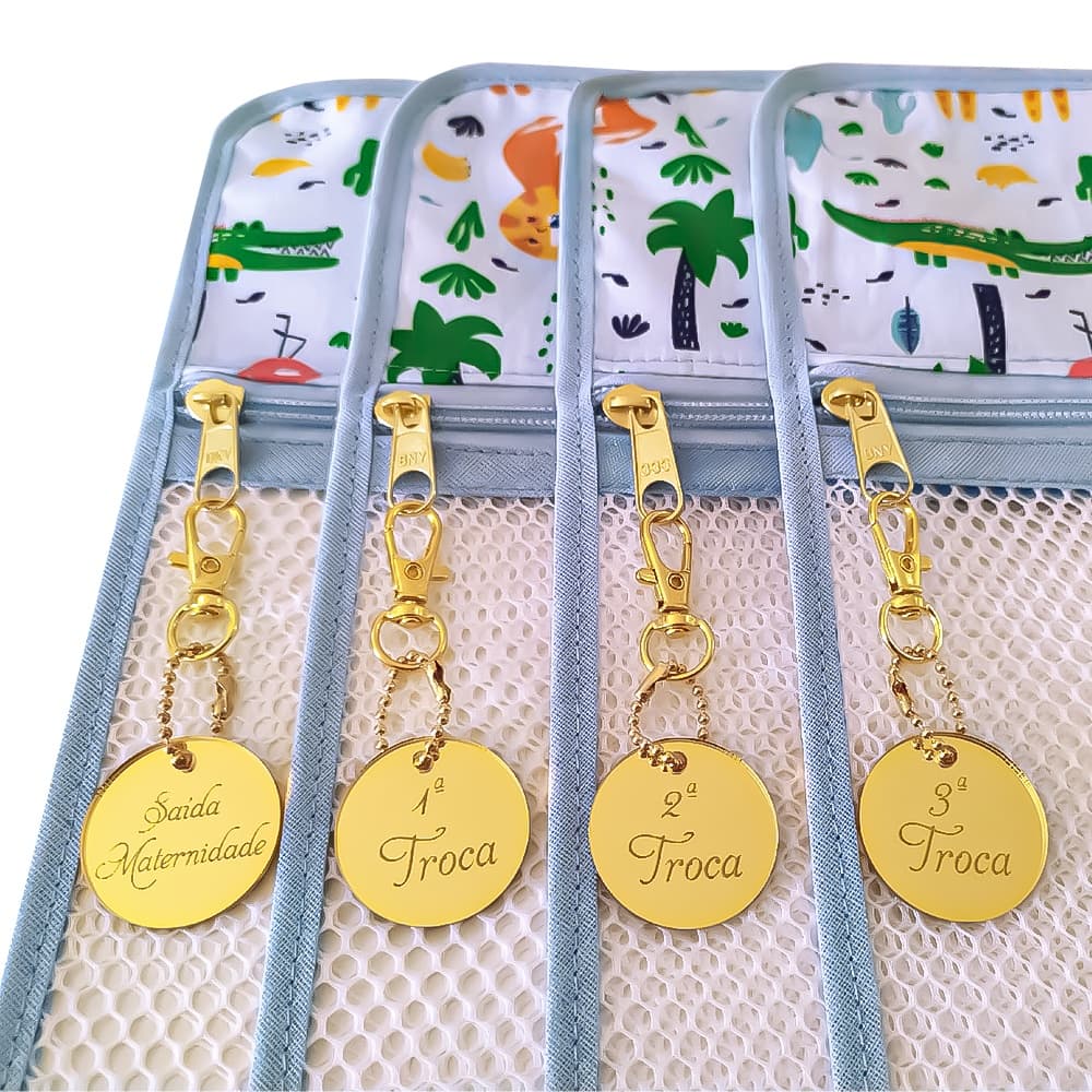 Kit 4 Saquinhos Maternidade Organizador Bolsa Viagem Mala Bebê Com Zíper Saída Maternidade e Com Tag
