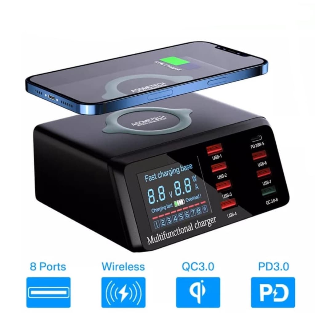 Carregador Sem Fio Rápido 8 Portas Usb 100w Hub