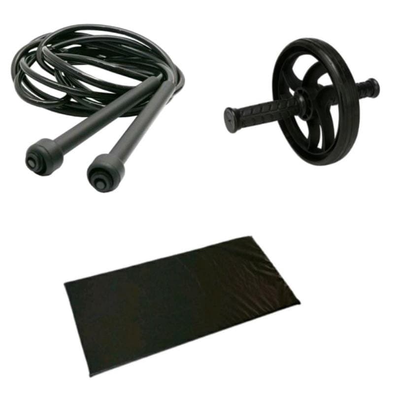 KIT Corda de Pular + Roda Abdominal + Colchonete Yoga pilates academia musculação treino funcional