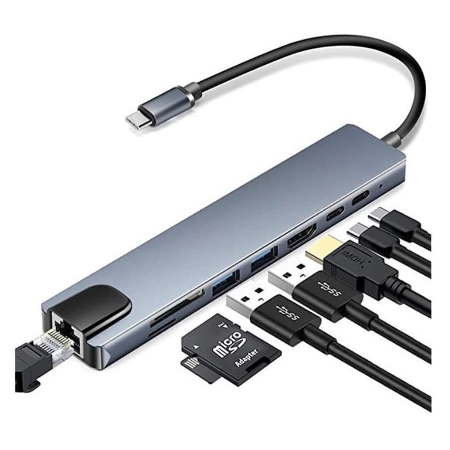 Adaptador Hub Type C 8x1 Hdmi 4k Lan Usb 3.0 Para Macbook