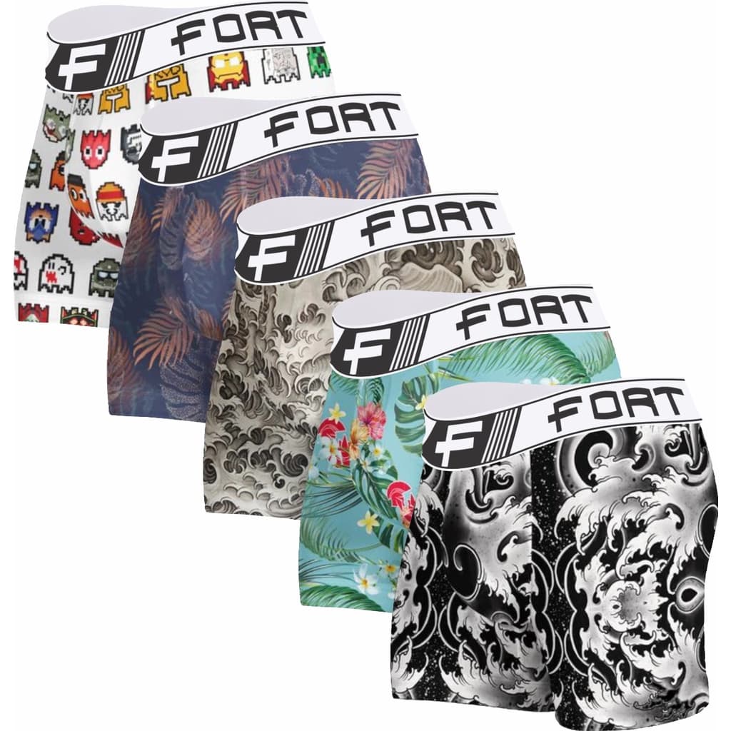 KIT COM 5 OU 3 CUECAS BOXER MASCULINA ESTAMPADAS E LISAS DE MICROFIBRA