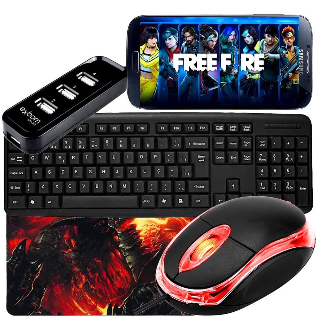 Kit Gamer Mobilador Barato Teclado Preto abnt2  Mouse Optico