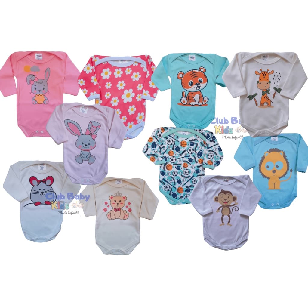 Body bebê Kit 5 Peças Estampado manga longa Masculino ou feminino