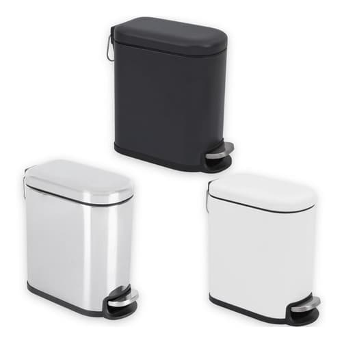 Lixeira Retangular Slim Inox Branca Preta 6L Com Pedal E Fechamento Suave Da Tampa 29x14x30cm