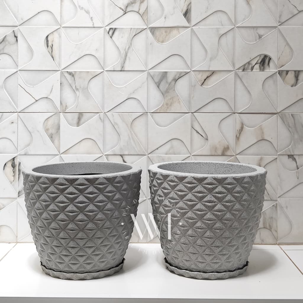 Kit 2 vasos de planta polietileno vasos diamante 3D decoração jardim flores Nº1 (23x19) com Pratos