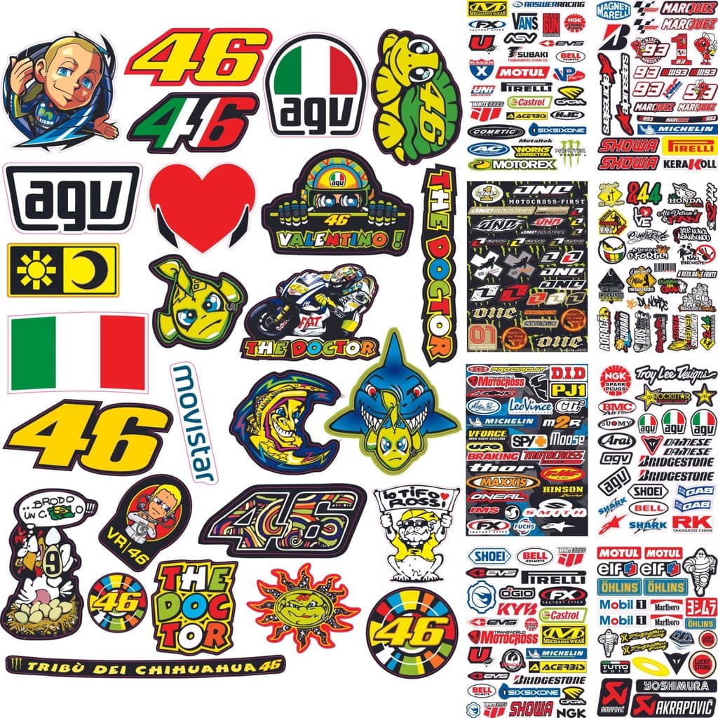 Cartelas de adesivo para moto, vários modelos e cores, bike, capacete, caixa de motoboy