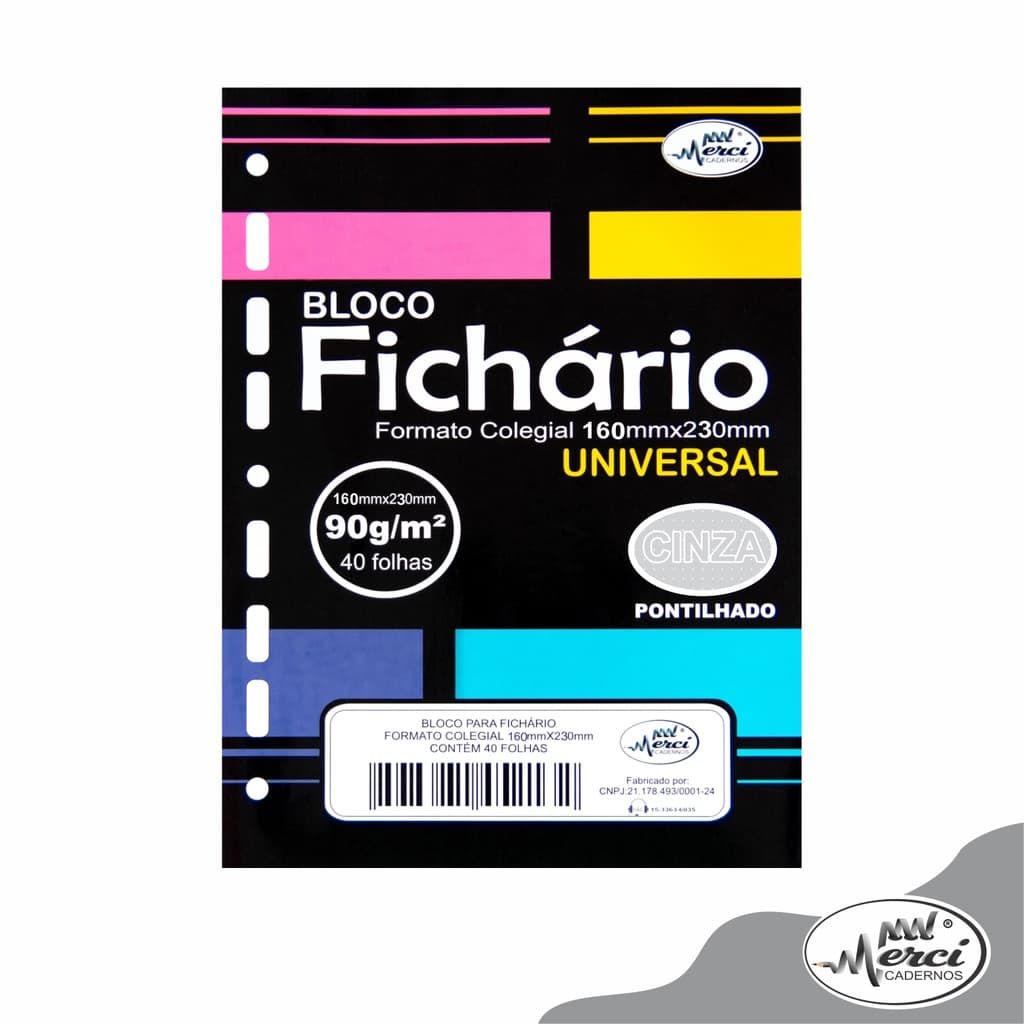 Refil de Fichário Universal Cinza Pontilhado 90g/m² 40 Fls | Merci