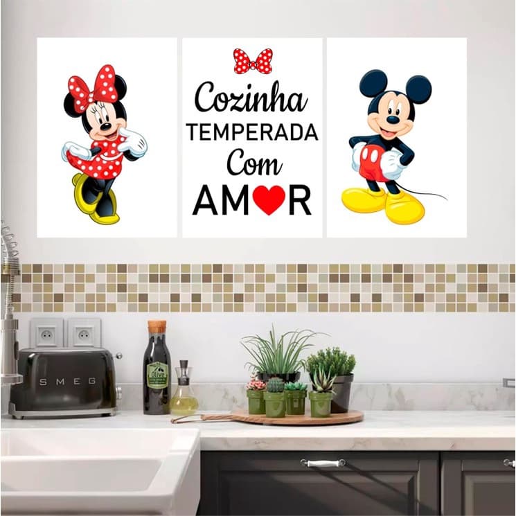 Promoção! Placa quadro decorativa/Kit com 3 peças!! minnie e Mickeycozinha temperada
