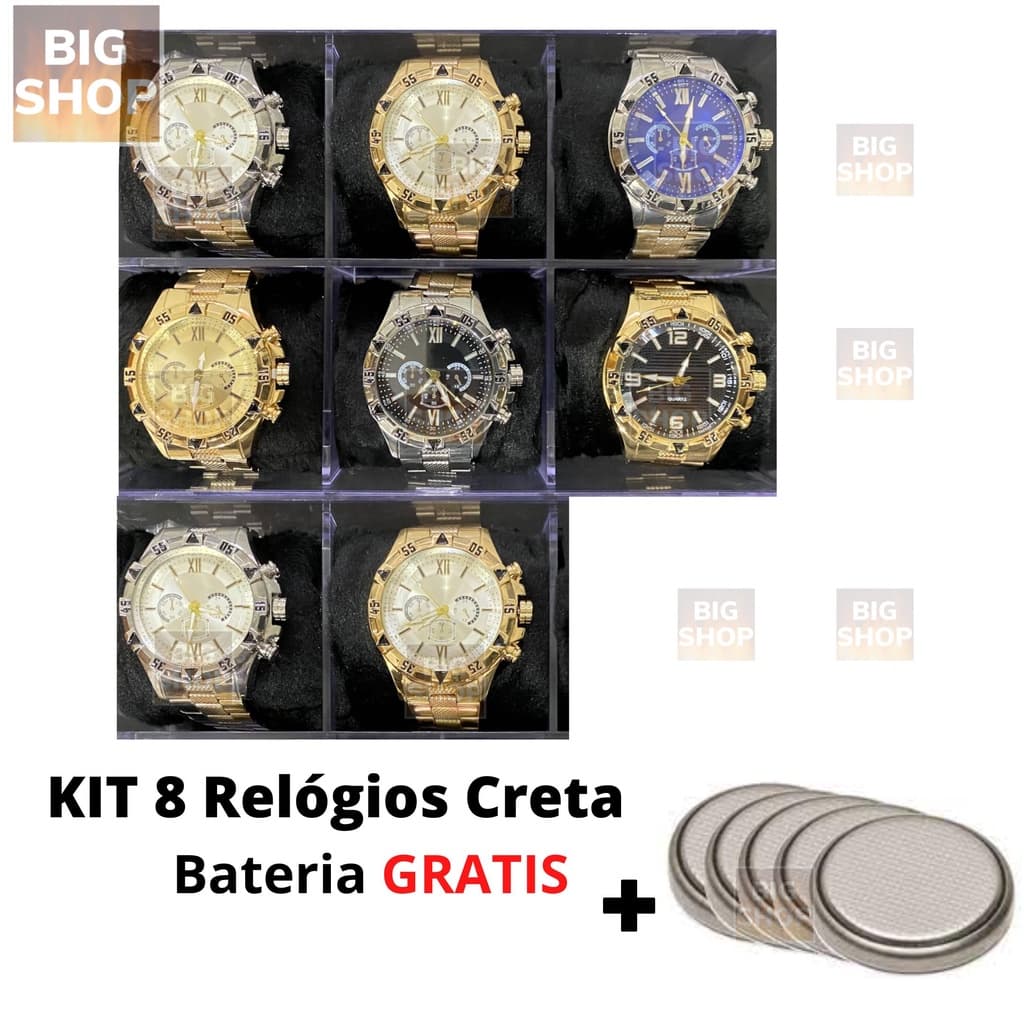 LOTE 8 Relogio Preta Metal Masculino Dourado Preto Atacado Revenda
