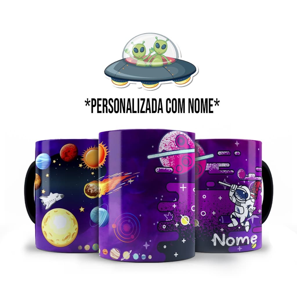 Caneca Astronauta Universo Planeta com Nome Personalizada
