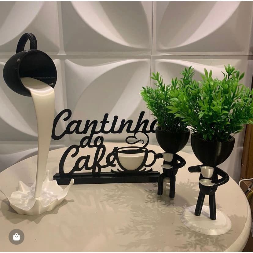 kit cantinho do café, bob com plantas, xícara flutuante, de fino acabamento (Branco)