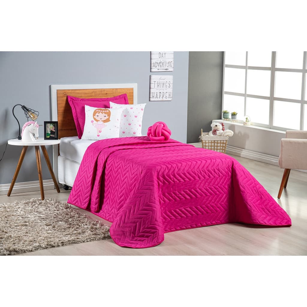 Cobre Leito Luxo Solteiro Com Porta Travesseiro + Almofadas + Nozinho