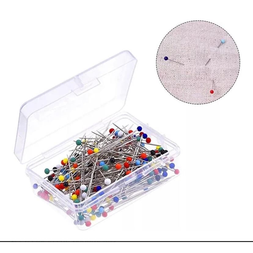 100 Alfinetes Cabeça Vidro Inox Fino - PROMOÇÃO