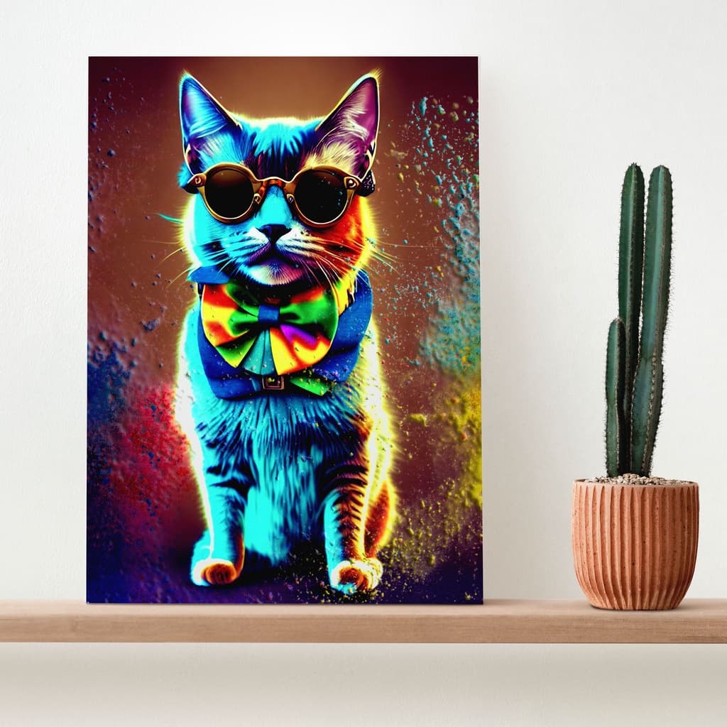Placa Decorativa Gato de Óculos - Presente -  Decoração