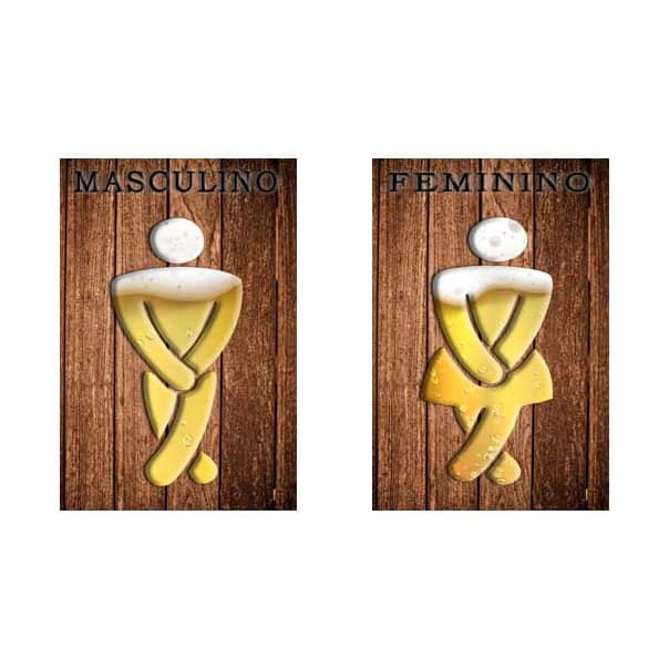 Kit com 2 placas quadros porta banheiro bar cerveja masculino feminino - tamanho - 20 x 30