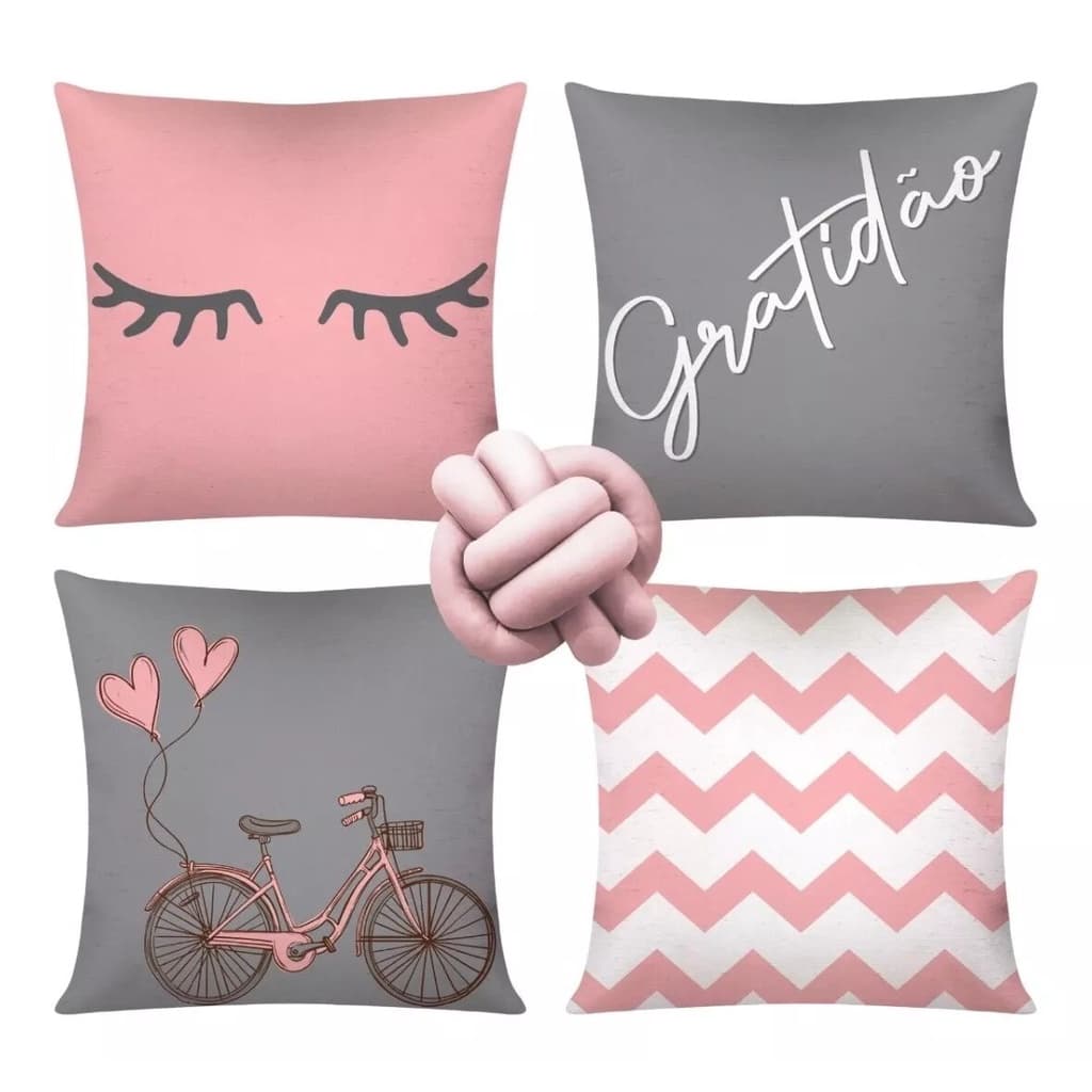 Kit C/ 4 Almofadas Cheias Decorativas + 1 Almofada De Nó Cilios Gratidão