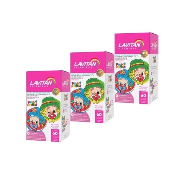 Conjunto de 03 unidades Lavitan Kids Cimed Tutti-Frutti 60 Comprimidos