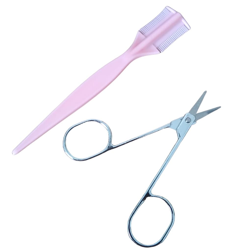 Kit Designer Tesourinha Para Cortar Unha Cílios Pelos da Barba Nariz Orelha + Pente Pentinho De Sobrancelhas