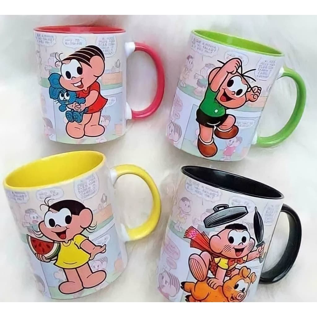 Caneca de Porcelana Personalizada Com Alça e Interior Colorido  Turma da Mônica