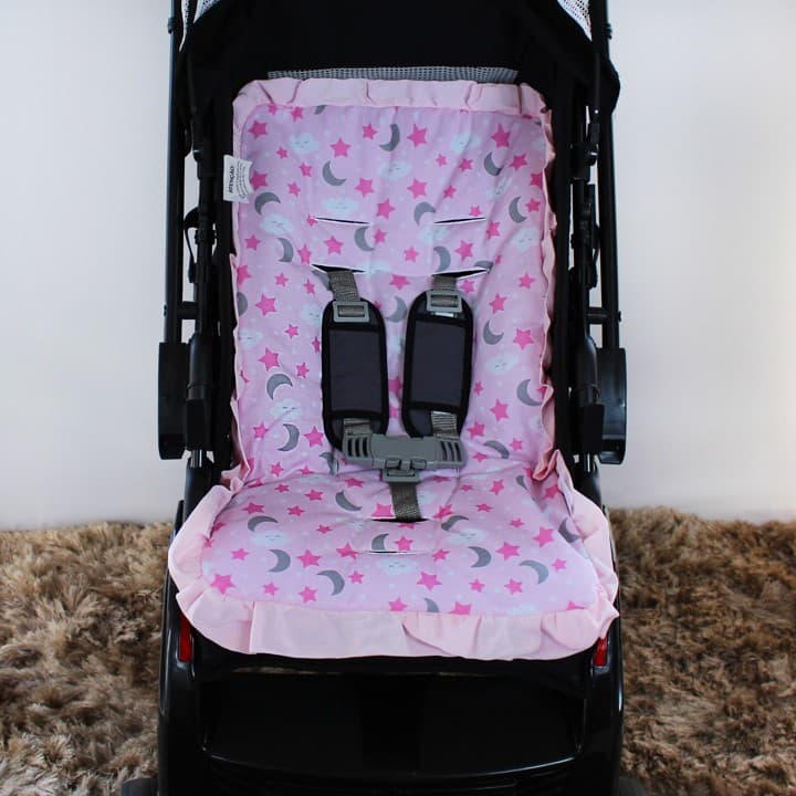 Capa para Carrinho de Bebê, Rosa, Menina, Nuvem, Estrelinha, Capa Acolchoada, Tamanho Universal