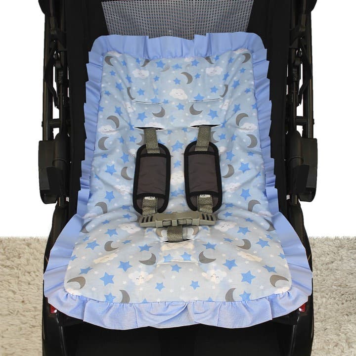 Capa para Carrinho de Bebê, Azul Bebê, Menino, Nuvem, Estrelinha, Tamanho Universal, Fácil de Lavar
