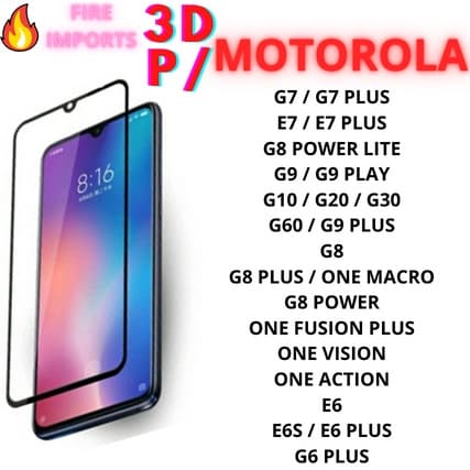 Película 3d Para Motorola g7 plus g8 plus G10 G20 G30 G8 power lite g9 play One Fusion Plus G60 Moto e6 plus e6s e6