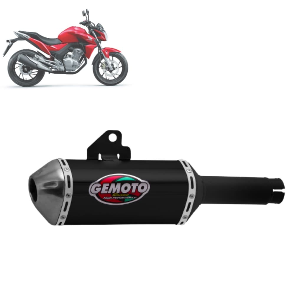 Ponteira Escapamento Escape Moto Gemoto Racing 3 Trioval Cb Twister 2016 2017 2018 2019 2020 Preto