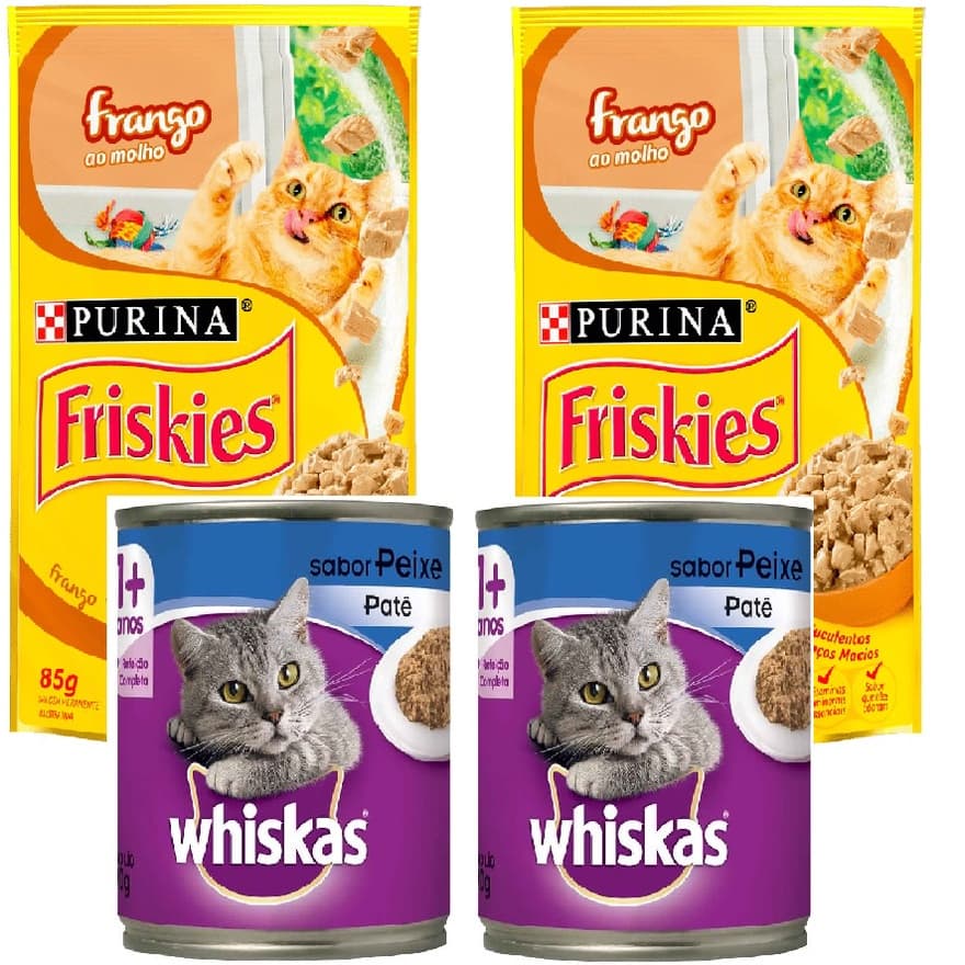 Ração Gato Whiskas Patê Peixe lata 290g + Friskies Sachê Frango ao Molho para Gatos 85g