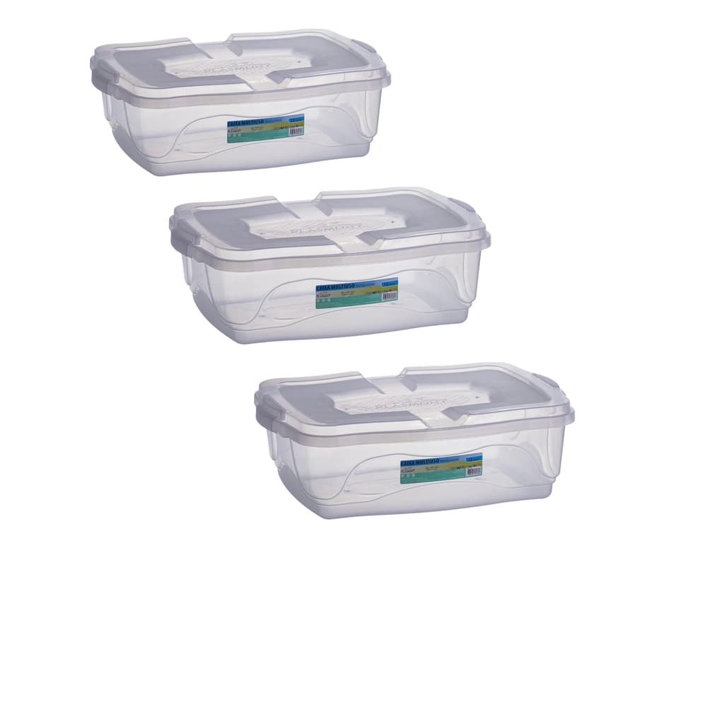 Kit 3 Caixas Plásticas Organizadoras Multiuso 12 Litros Transparente Com Alça Trava