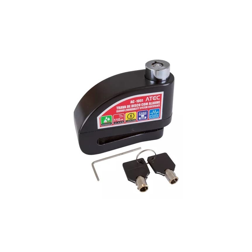 Trava De Disco Cadeado Para Moto C/ Alarme Sensor Impermeável Atec