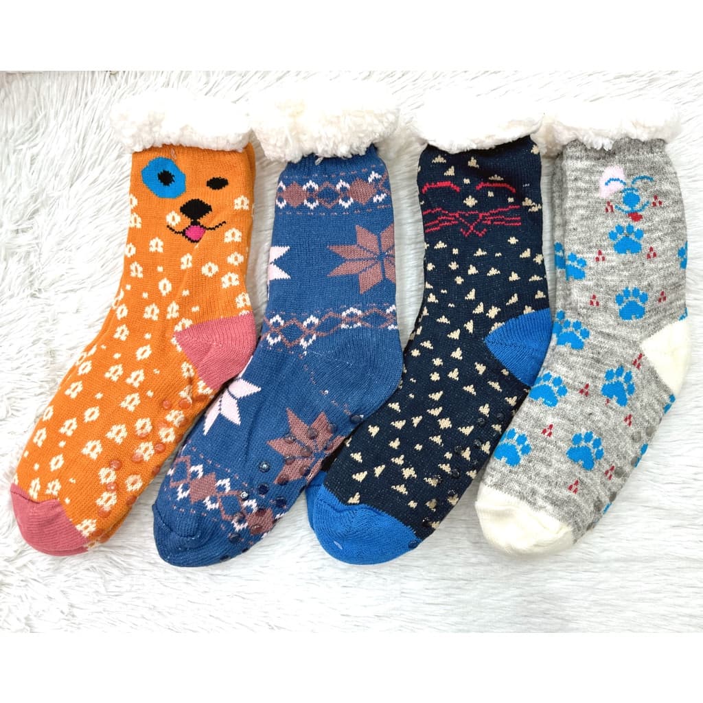 Meias Masculinas e Femininas Térmicas com Forro de Lã Grossa Alta Estampada de Pelúcia ADULTO/INFANTIL/BEBÊ HT VEST